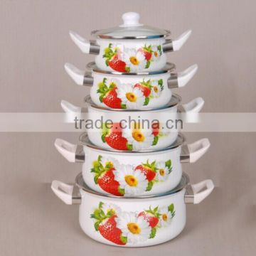 16/18/20/22/24CM 5PCS Flowers Decal Printing Enamel Casserole Set With Bakelite Handle