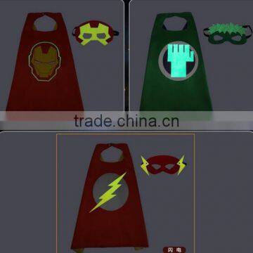 Quality Customized Luminous Logo Printing Glowing in Dark Superhero Capes and Mask