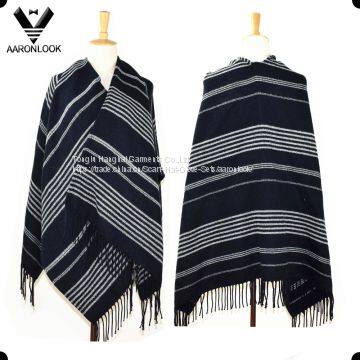 Unisex Woven Acrylic Fashion Big Striped Shawl with Fringes