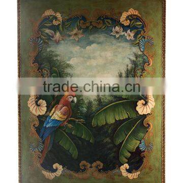 Hand Painted Wood Wall Painting, Floral Art Painting Wall Picture, Solid Wood Carved Decorative Wall Art photo-3