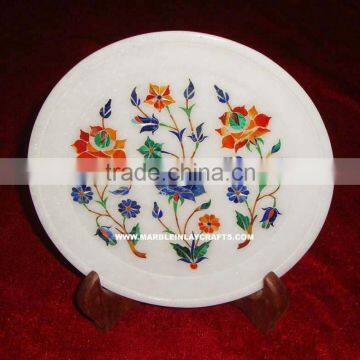 Semi Precious Gem Stone Inlaid Plate Marble Handmade