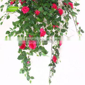 GNW FLV011 Green Leaf Fabric Artificial Hanging Rose Vines Colorful Flowers for Wedding Decoration photo-3