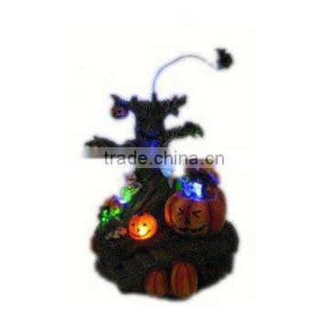 8" polyresin LED halloween decoration with flying witch & moving pig in pumpkin