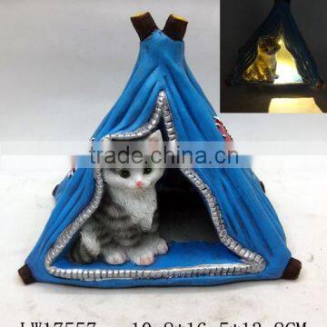 Door Light Polyresin Sitting Cat in Tent Solar Light Home Garden Decor