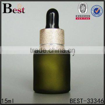 China 15ml Dark Green Frosted Cosmetic Essence Perfume Empty Glass Bottle Basket Dropper Bottle Glass Wholesale photo-2