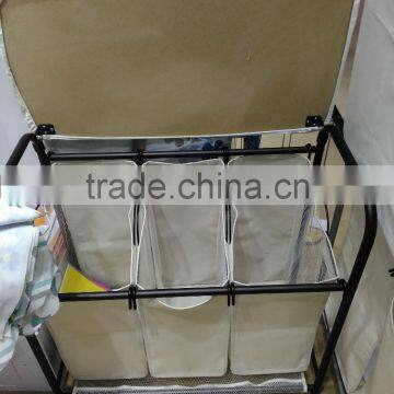 Hotel and Home Usage Triple Laundry Sorter With Ironing Board/3 Lift-off Fableable Landry Sorter