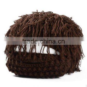 Men Barbarian Knit Crochet Hat Mad Scientist Wig Mustache Cap Beard Hat photo-6