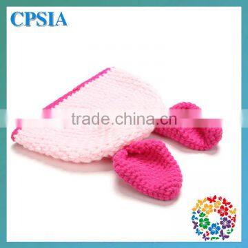 2014 Newest 100% Headband Light Pink Colour Knit Cap And Two Cute Ear Baby Cute Hat With Match Hot Pink Set