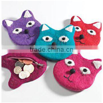 Best Selling Eco-friendly Cat Face Handmade Coin Felt Purse