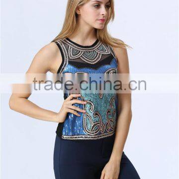 New Design Ladies Heavy Sequin Embroideried Embellishment Beaded Top photo-3