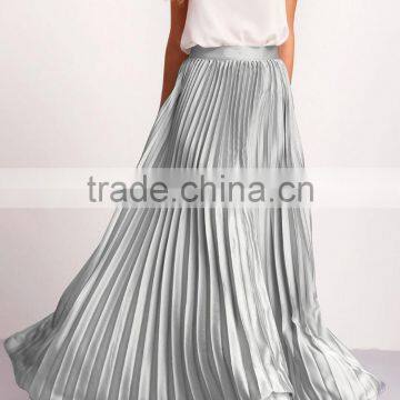 Silver Zipper Side Pleated Flare Maxi Skirt Fashionable Designs High Waist Pleated Skirt photo-2