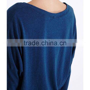 Wholesale Women Relaxed Scoop Neck Dropped Shoulders Long Sleeves Jersey Pyjama Blouse(DQE0160T) photo-5
