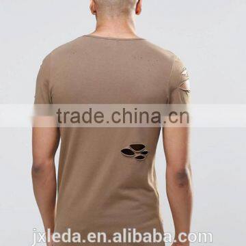 Men Longline Brown Distressing Blank Slim Fitted Muscle T-shirt Custom China Manufacturers photo-2