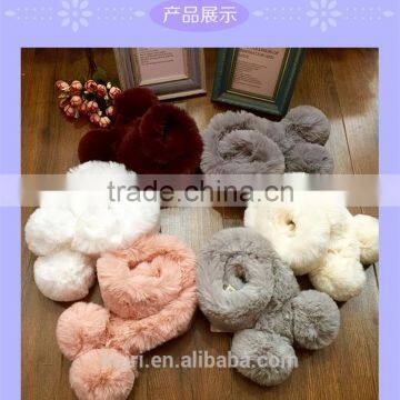 Whole Hid Thicken Rex Rabbit Fur Winter Sweet Cute Fur Pom Pom Ball Snood Neckerchief Super Quality Rabbit Fur Scarf Multi Color photo-2