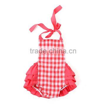 Newborn Baby Girls Gingham Bubble Kids Fashion Sunsuit Romper photo-4