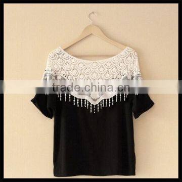 Hot Sell Fashion Korea Style Lace Design Women Summer Blank Latest Printing T-shirt Girl photo-3