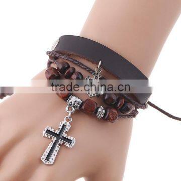 Factory Price Retro Handmade Leather Mens Bracelets photo-5