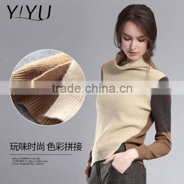 OEM Factory Price Women Turtleneck Color Block Knit Cashmere Sweater photo-4