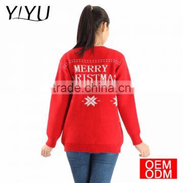 Custom winter casual ladies merry jacquard knitted pattern sweater for christmas