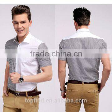 Wholesale cotton short sleeve stripe &solid color grey&white casual men shirts