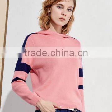 Ladies Cool Loose Knitted Pullover Pink Hoodie Sweater With Wholesale Price photo-3