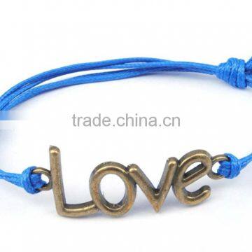 2PCs Antique Bronze Love Faux Suede Leather Cord Charm Bracelets photo-3