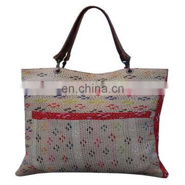 Beautiful Sari Katha Tote Bag Hand Embroidered Leather Handbag