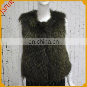 Hot Sale Pure Color Women Fur Waistcoat With High Quality Real Raccoon Fur Vest