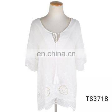 TOROS wholesale women fashion blank white beach kimono tops with lace