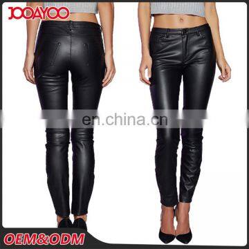 Custom Winter Latest Design Classic Black Pants Slim Fit Casual Lady Faux Leather Pants