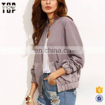 Guangzhou Garments Woman Clothing Color Block Panel Bomber Jacket photo-5