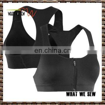 flat lock stitch front zipper bra supports linning sports gym bra 2017 wholesale factory