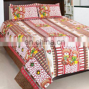 Teddy Print Bedsheet With 2 Pillow Cover