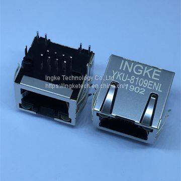 Ingke YKU-8109ENL 100% cross 615008137421 1 Port  Through Hole Tab Up RJ45 Jack Modular Connector 8p8c