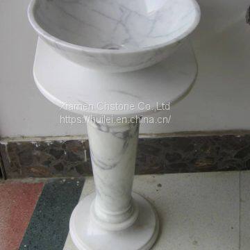 Carrara White Marble Pedestal Sinks,White Marble Wash Basins, Nature Stone Bathroom Sinks