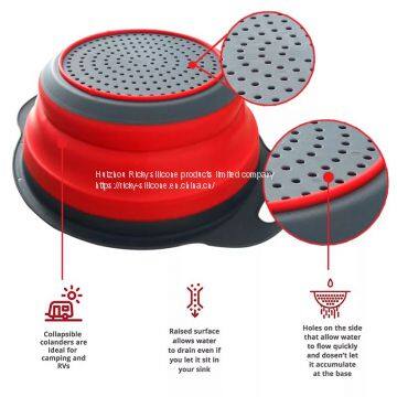 Collapsible Washing Drainer With Handle Fruit Vegetable Filter Basket Silicone Foldable Colander Kitchen Storage Tools Container photo-4