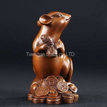 Bronze Zodiac Rat Statue 2020, Rat Statue Standing on Gold Coins Means Bring You More Money photo-2