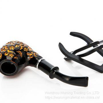 145mm Length Wooden Resin Short Tobacco Pipe With Vintage Yellow Carved Pattern Head for Smoking photo-3