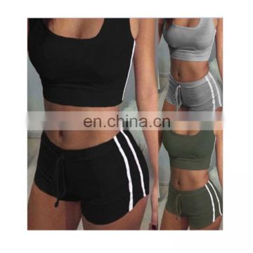 Custom sexy sport gym 2 piece women tank top shorts set