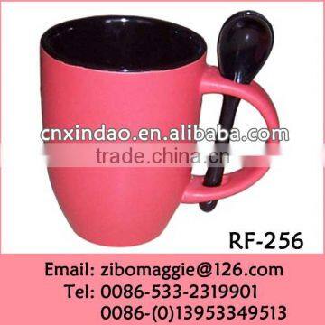 Belly Shape Glazed Ceramic Personalized Coffee Mug with Spoon Made in China