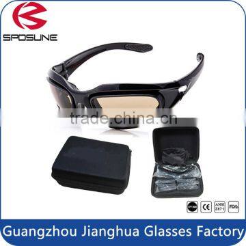 Highly flexible PC frame sorty stylish designed UV 400 protective police shooting glasses with 3 extra interchangeable lens