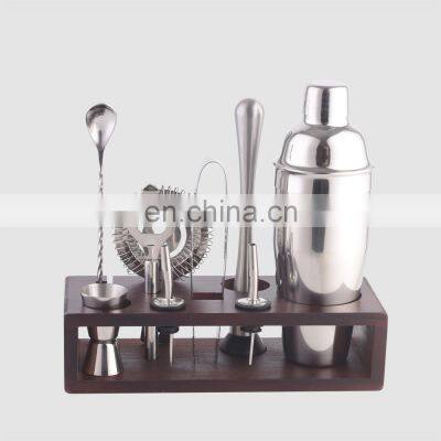 Creation Factory Direct Custom Bamboo Wood Stand Kit Bartender Bar Tools Drink Set Luxury Home Stainless Steel Cocktail Maker