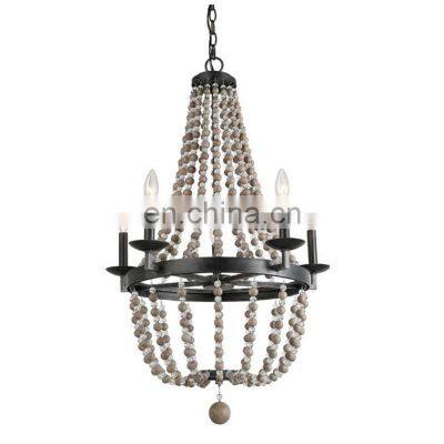 Farmhouse Chandelier, Light Fixture for Dining Room, Bedroom, Handmade Wood Beads