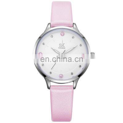 SHENGKE Elegant Lady Watch Pearl Index Dial Hollow Out Pointer Soft Leather Band Put Your Logo Watch Girls K8015L