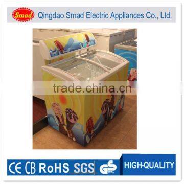 R134a 220V glass door display manual defrost freezer for ice cream