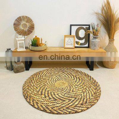 Plain Hand Woven water hyacinth Round Rug, Rustic Style Natural Brown Carpet Picnic Mat