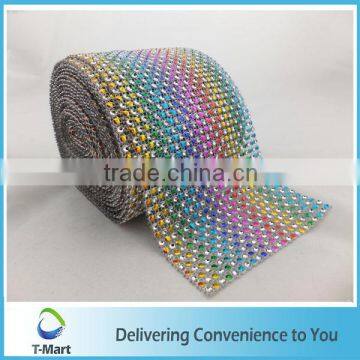 Fashion Rainbow Color Decorative Poly Mesh Ribbon Hot Diamante Style Ribbon Wrap Crafting Bridal