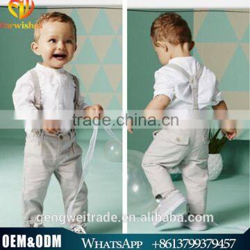 new 2015 autumn baby boy suit handsome boys clothing set with adjustable straps shirt+pants