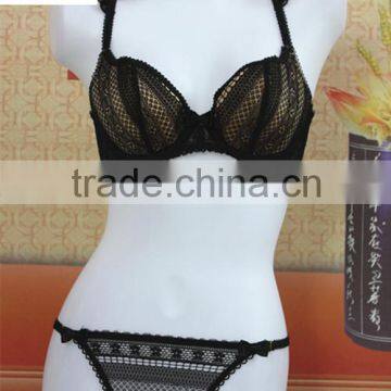 2016 best quality light black mesh bra G-string set for young ladies