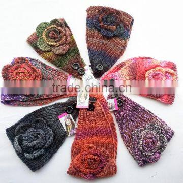 Beautiful Colorful Yarn Knittig Flower Decorated Fashion Women Head Band